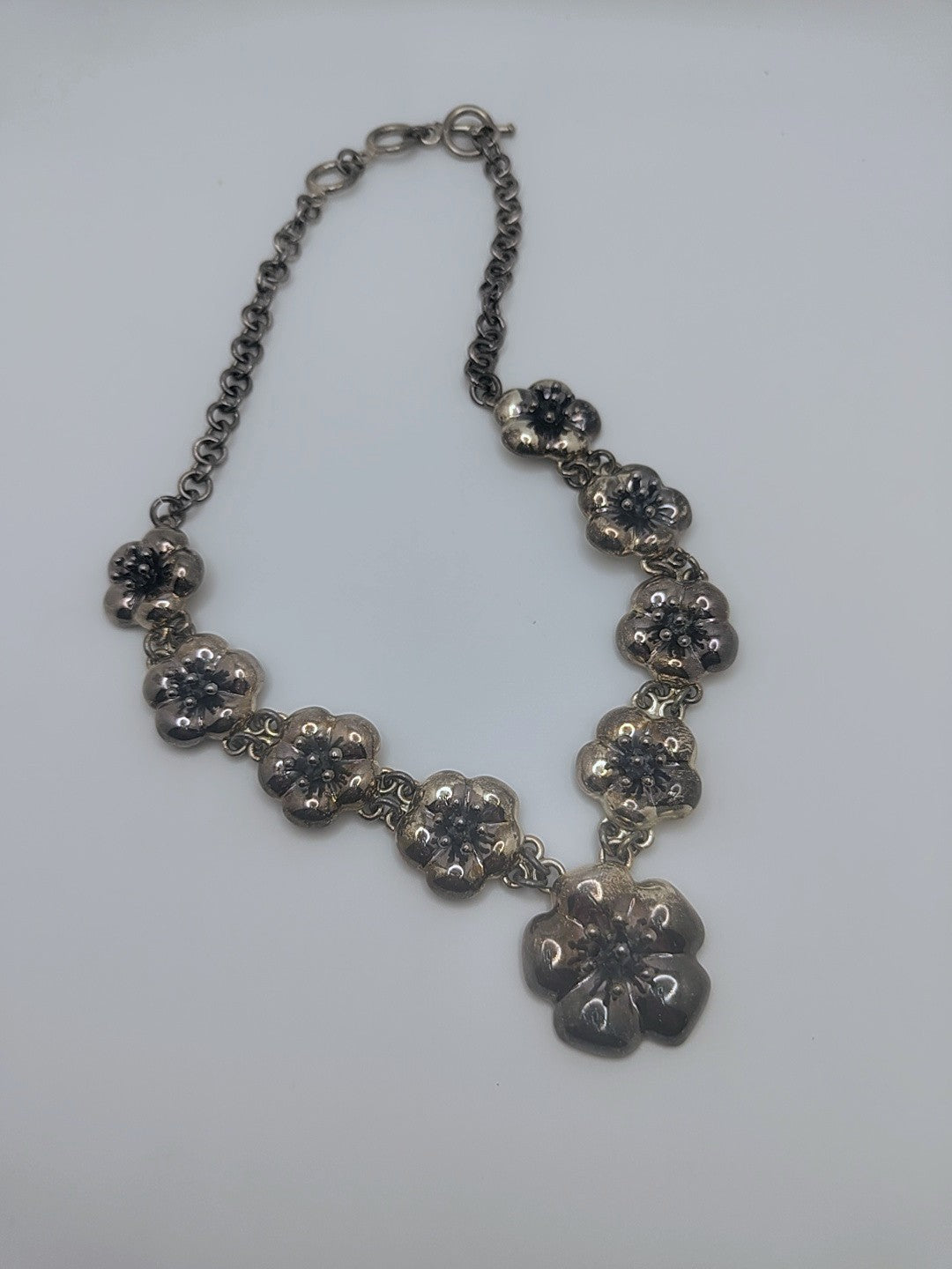 Starbloom Hibiscus Necklace — Vintage CII Mexico Sterling, 77.03g