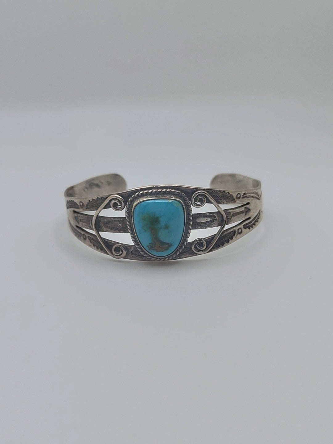River Map Turquoise Cuff — Vintage Sterling, 18.91g