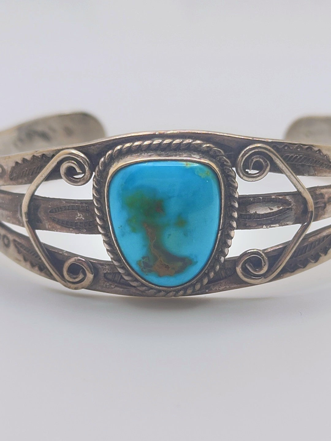 River Map Turquoise Cuff — Vintage Sterling, 18.91g