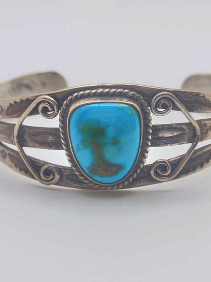 River Map Turquoise Cuff — Vintage Sterling, 18.91g
