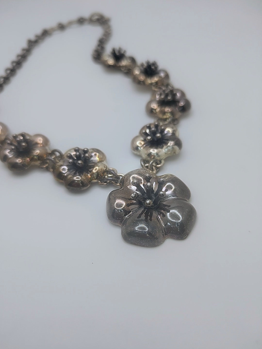 Starbloom Hibiscus Necklace — Vintage CII Mexico Sterling, 77.03g