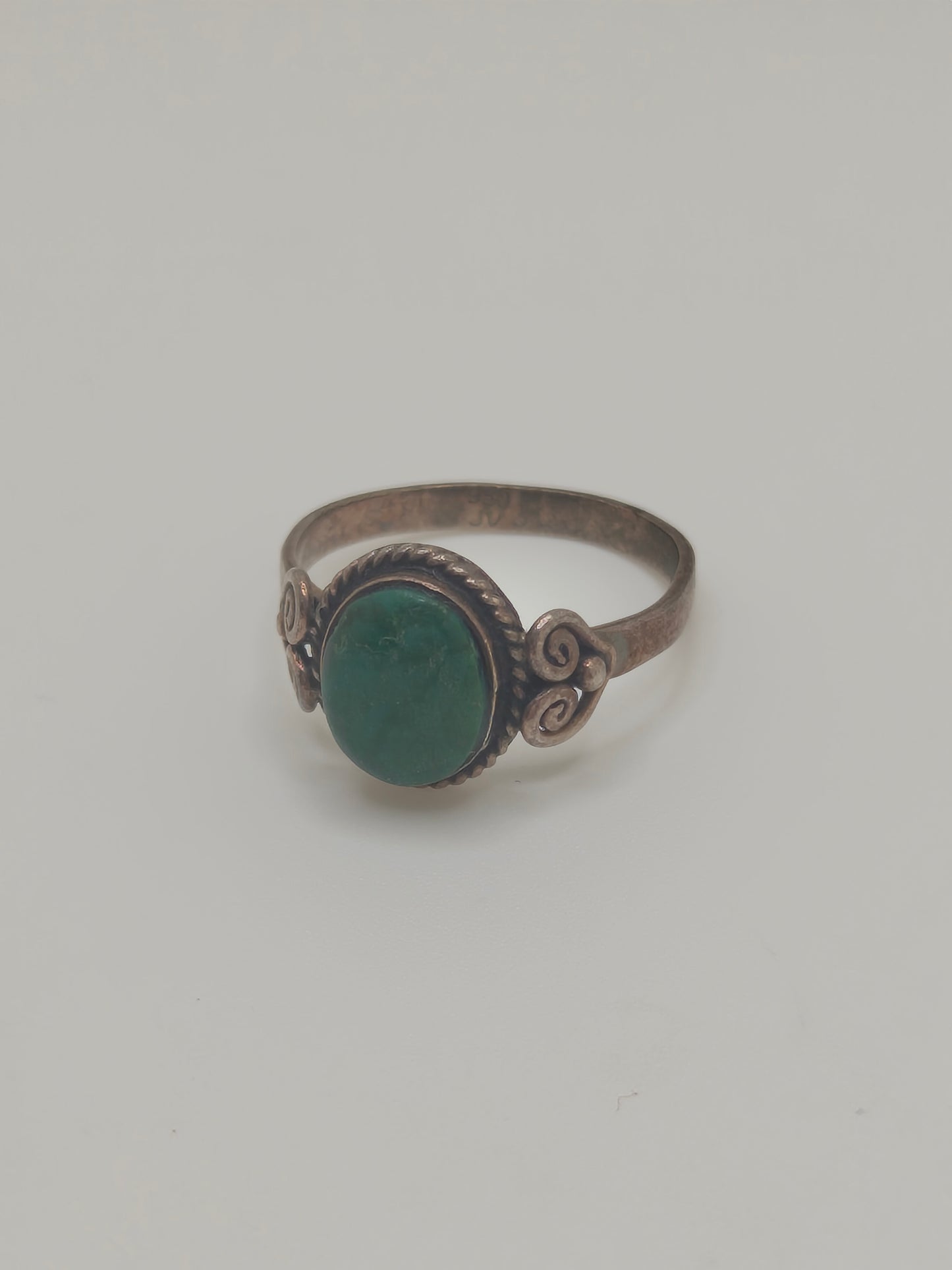 Greenwarden Ring — Vintage .950 Silver & Malachite, Size 8 (2.67g)
