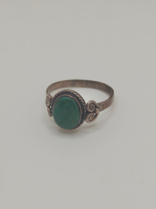 Greenwarden Ring — Vintage .950 Silver & Malachite, Size 8 (2.67g)