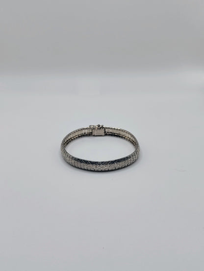 Front view of the Silver Omega Bracelet showing the full oval shape and scale-like texture.